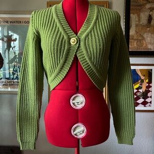 90s Vintage Cropped Open Front Cardigan in Lime Green